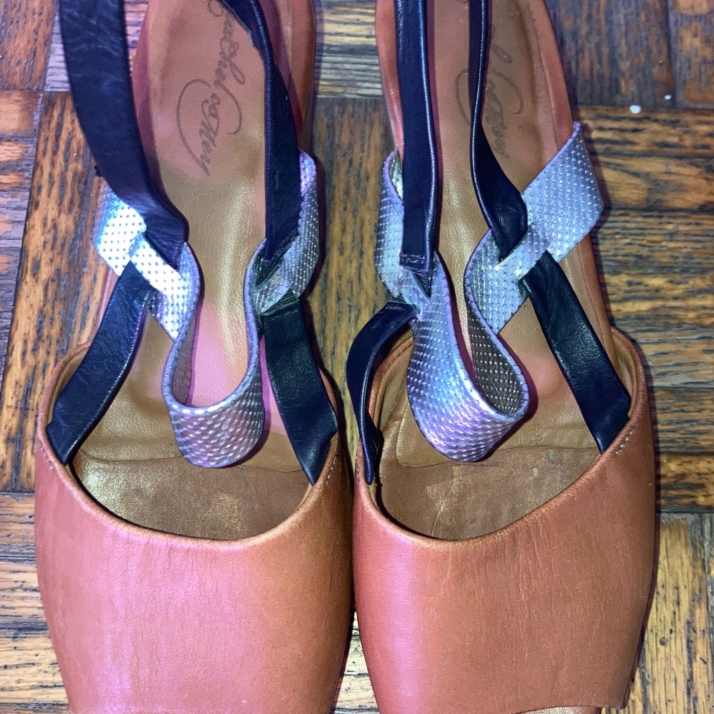 Rachel Comey Brown Black Silver Leather Slingback Platforms 40/9.5